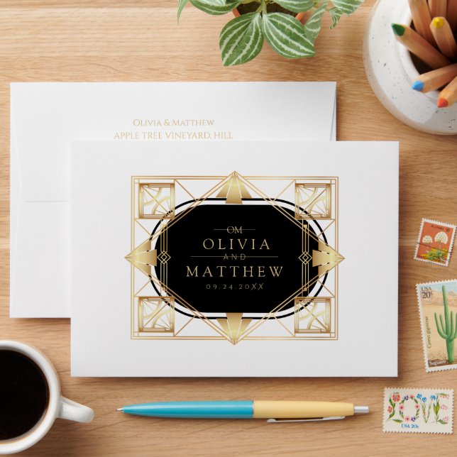 Black & Gold Art Deco Wedding  Envelope (Desk)