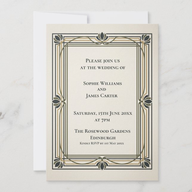 Black Gold Art Deco Wedding Invitation (Front)