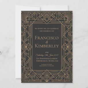 Black Gold Art Deco Wedding Invitation