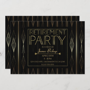 Black & Gold Art Deco Work Job Retirement Party Invitation