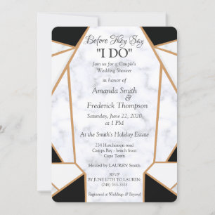 Black Gold Art \ White Marble Wedding Shower Invitation