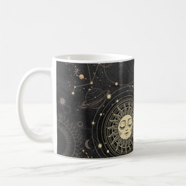 Black Gold Astrological Pattern Coffee Mug (Left)