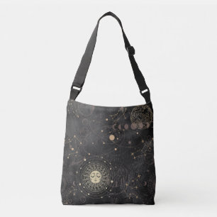 Black Gold Astrological Pattern Crossbody Bag