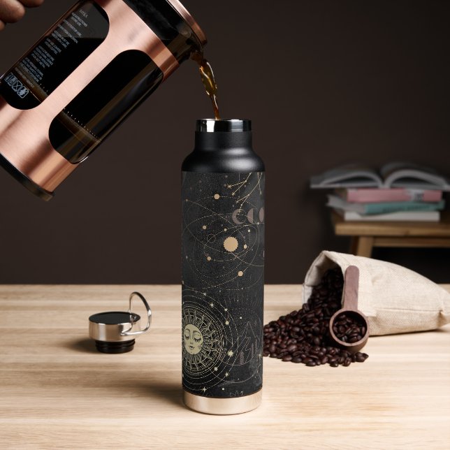 Black Gold Astrological Pattern Water Bottle (Coffee)
