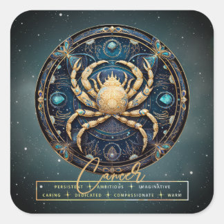 Black Gold Astrology Crab Symbol Star Sign Cancer Square Sticker