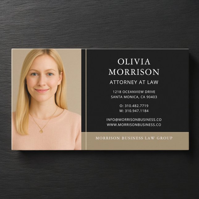 Black Gold Attorney at Law Photo Business Card (Creator Uploaded)