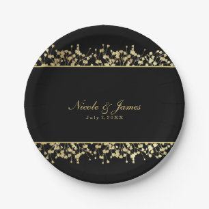 Black & Gold Babys Breath Floral Wedding Plates