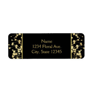 Black & Gold Babys Breath Wedding Address Labels