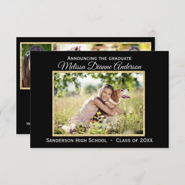 Black/Gold Background - 3x5 Grad Announcement (Front/Back)