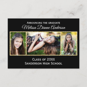 Black/Gold Background-3x5 Graduation Announcement