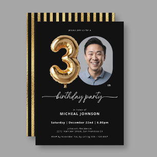 Black Gold Balloon 30th Birthday Invitation