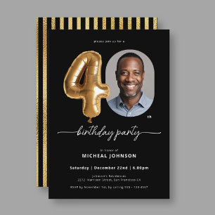 Black Gold Balloon 40th Birthday Invitation