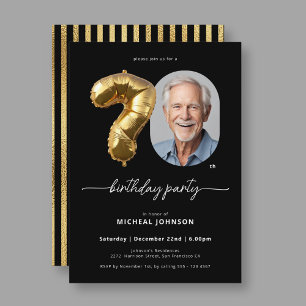 Black Gold Balloon 70th Birthday Invitation