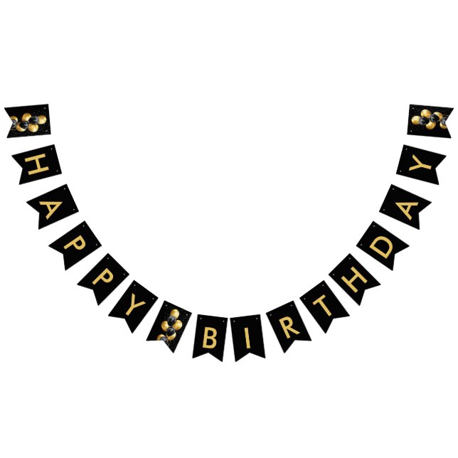 Black Gold Balloon Chic Happy Birthday Bunting (All)