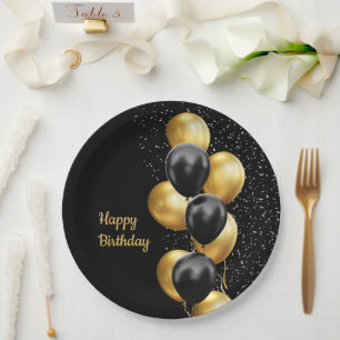 Black Gold Balloon Chic Paper Plate