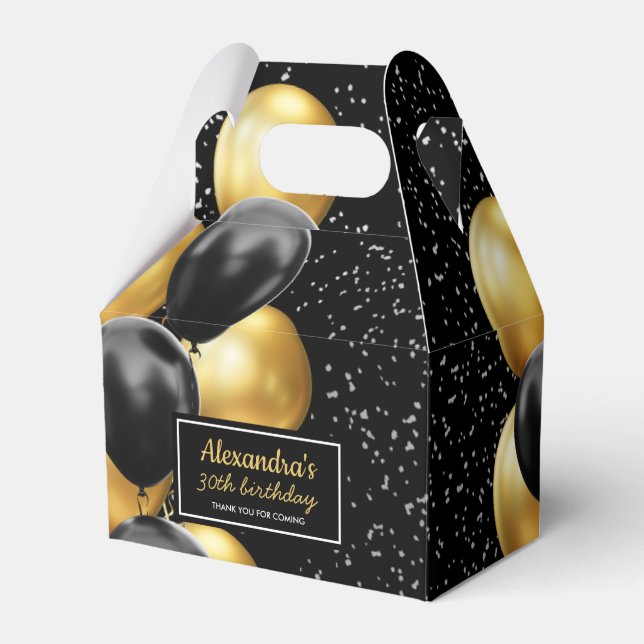 Black Gold Balloon Chic Thank you Birthday Favour Box (Front Side)