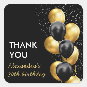 Black Gold Balloon Chic Thank You Square Sticker