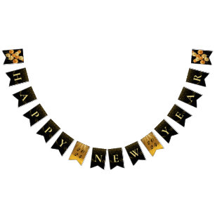 Black Gold Balloon Happy New Year Party Bunting