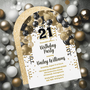 Black Gold Balloons 21st Birthday Party Invitation