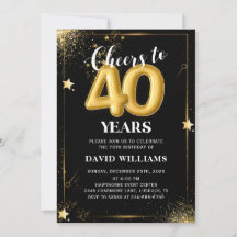 Black Gold Balloons 40th Birthday Party Invitation