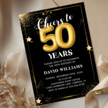 Black Gold Balloons 50th Birthday Party Invitation
