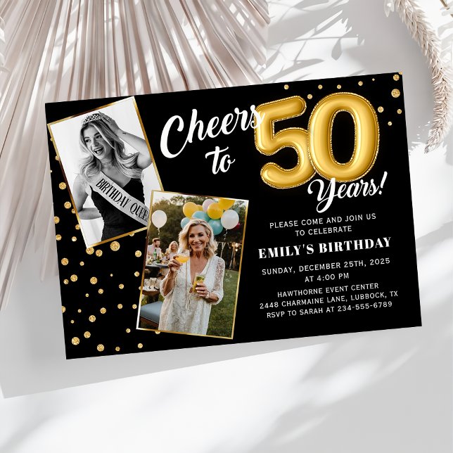 Black Gold Balloons 50th Birthday Photo Invitation (Creator Uploaded)