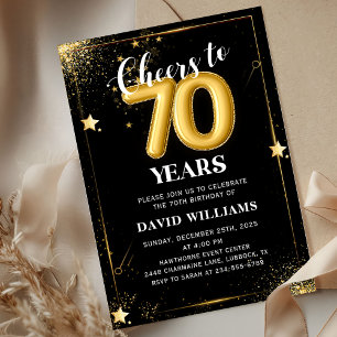Black Gold Balloons 70th Birthday Party Invitation