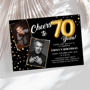 Black Gold Balloons 70th Birthday Photo Invitation