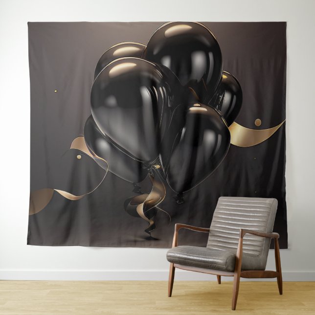 Black & Gold Balloons Backdrop Tapestry (In Situ (Horizontal))