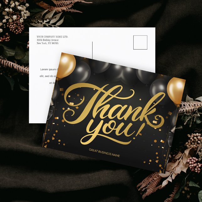 Black Gold Balloons Business Thank You Postcard (Black Gold Balloons Business Thank You Postcard)