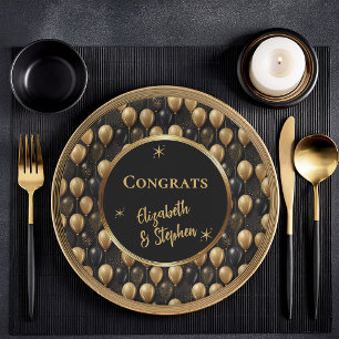 Black   Gold Balloons Congratulations Names Paper Plate