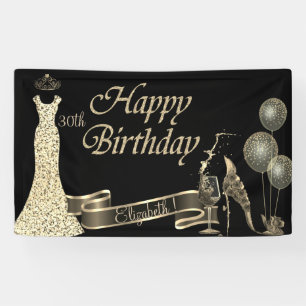 Black,Gold Balloons,Glass,Heel,Glitter Dress Banner