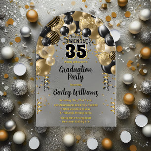 Black Gold Balloons Graduation Party Acrylic Invitations