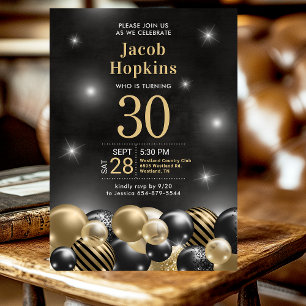 Black Gold Balloons Photo 30th Birthday Party Invitation