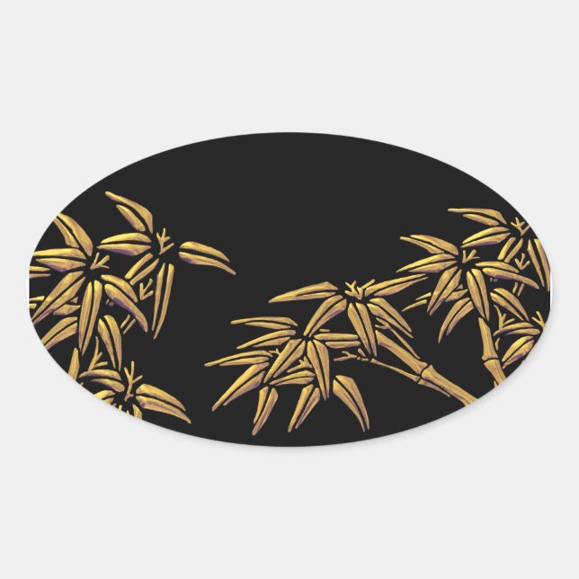 Black Gold Bamboo Asian Envelope Seal Sticker (Front)