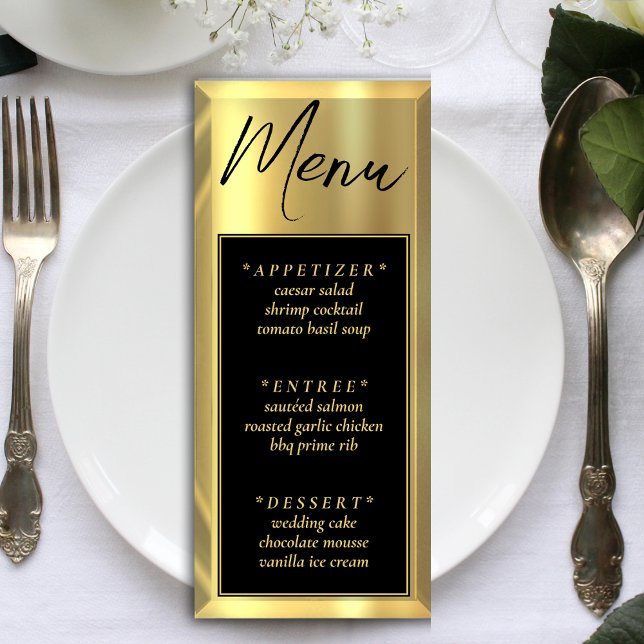 Black & Gold Bar Elegant Wedding Reception Menu (Black & Gold Bar Elegant Wedding Reception Menu)