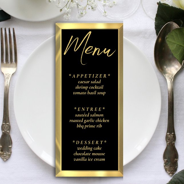 Black & Gold Bar Elegant Wedding Reception Menu (Black & Gold Bar Elegant Wedding Reception Menu)