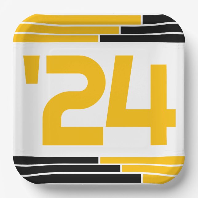 Black & Gold Bars Class of '24 Graduate Paper Plate (Front)