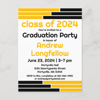 Black & Gold Bars Graduation Party Invitation Postcard