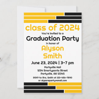 Black & Gold Bars One Photo Grad Party Invitation