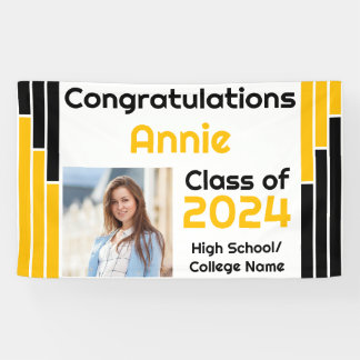 Black & Gold Bars One Photo Graduation Banner