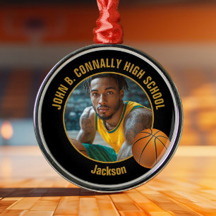 Black Gold Basketball Player Photo Christmas Metal Ornament
