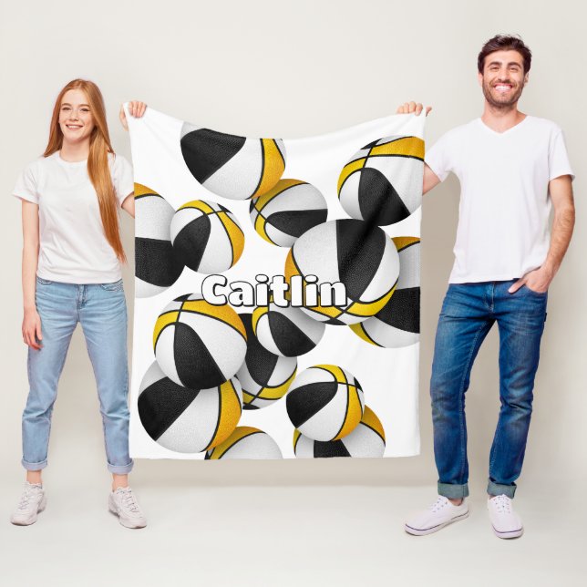 black gold basketball team colours sports decor fleece blanket (In Situ)