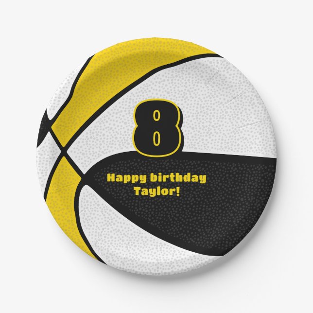 black gold basketball team colours sports party paper plate (Front)