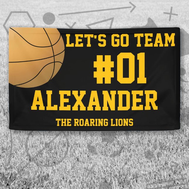 Black Gold Basketball Team Spirit Banner (Black and Gold Baseball Let's Go Team Banner. Celebrate your high school or college athlete.)