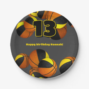 black gold basketballs girls boys sports party paper plate