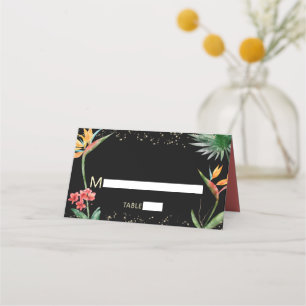Black Gold Bat Mitzvah Tropical Floral Watercolor Place Card