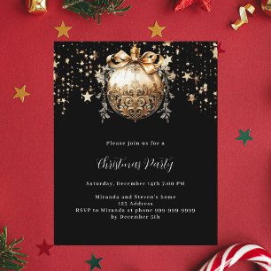 Black gold bauble stars Christmas Party invitation