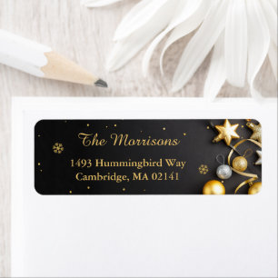 Black Gold Baubles Christmas Holiday Address Return Address Label