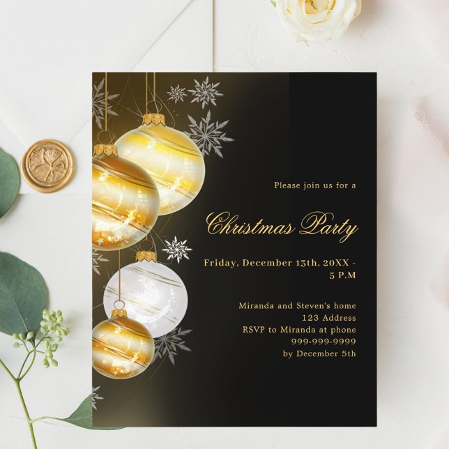 Black gold baubles Christmas Party invitation (Creator Uploaded)